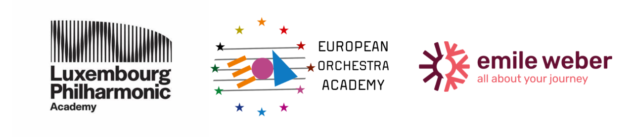 Logo von der Luxembourg Philharmonic Academy, European Orchestra Academy und von unserem Sponsor Emile Weber