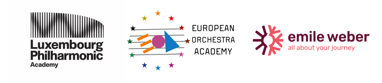 Logo von der Luxembourg Philharmonic Academy, European Orchestra Academy und von unserem Sponsor Emile Weber 